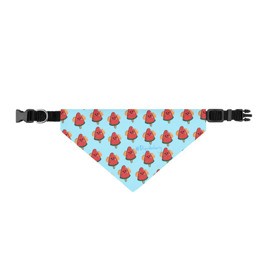 Clip-on Pet Bandana — Cute Red Bird Pattern on Sky Blue