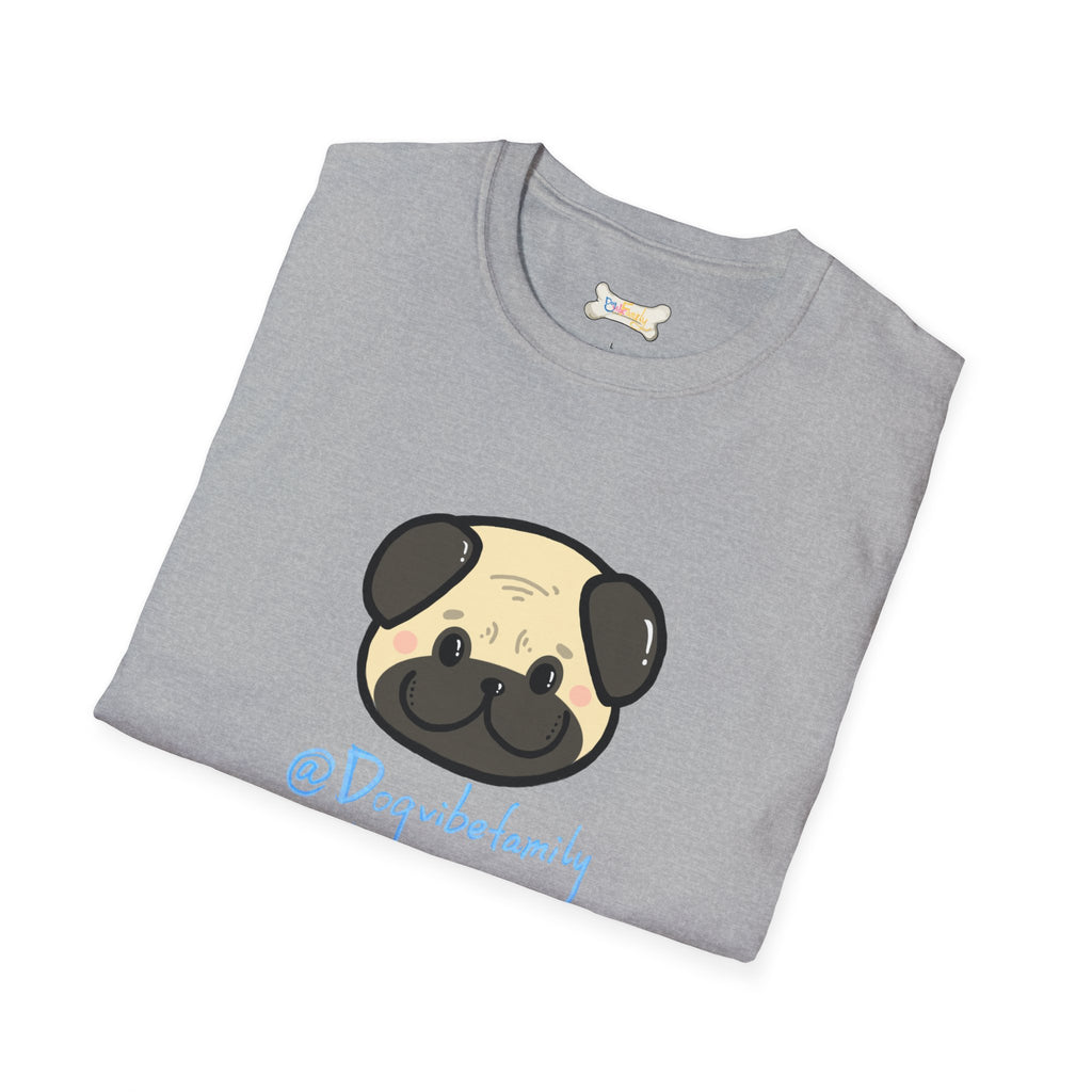Pug Cartoon Tee — Cute Pug Face with “@Dogubotanically” Logo