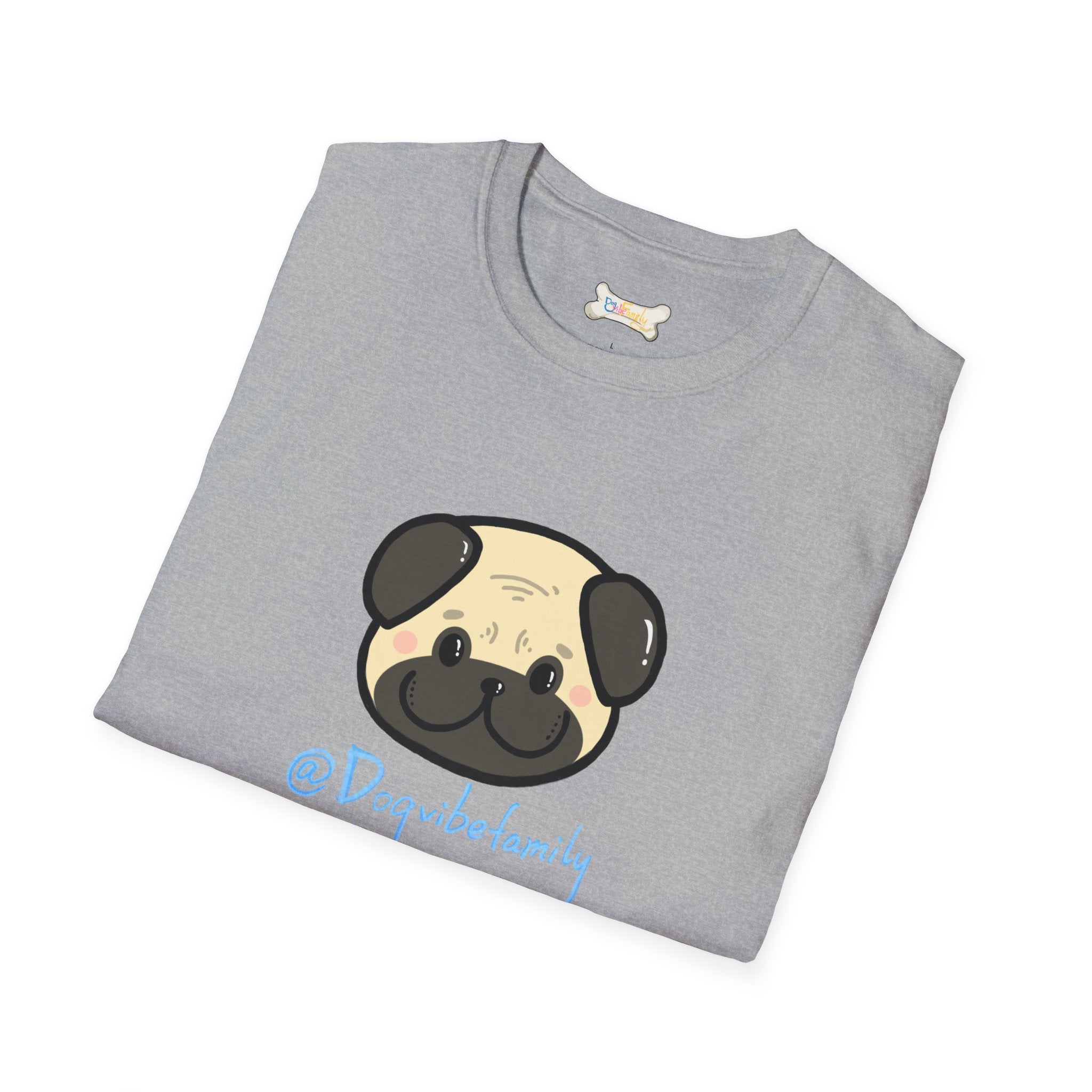 Pug Cartoon Tee — Cute Pug Face with “@Dogubotanically” Logo