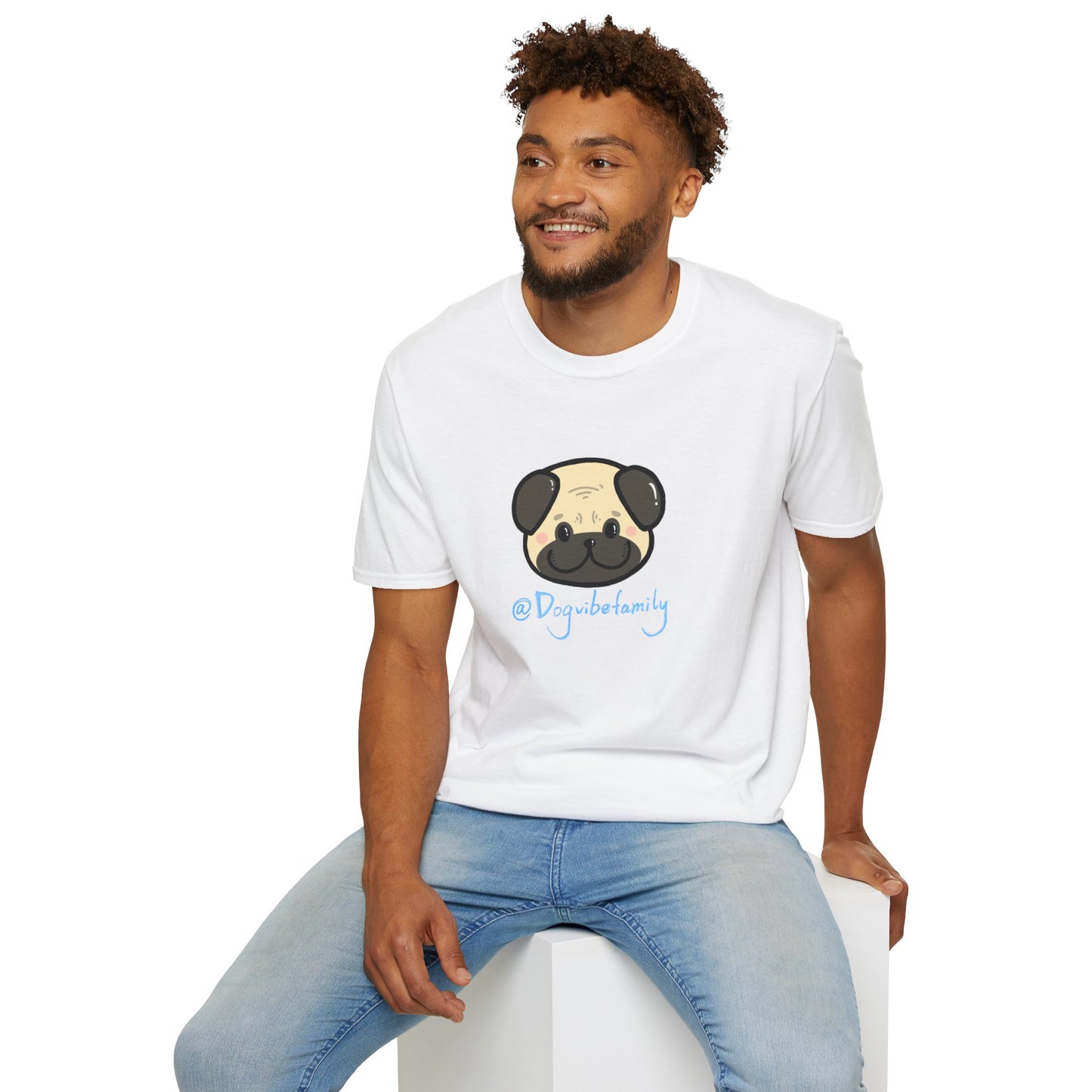 Pug Cartoon Tee — Cute Pug Face with “@Dogubotanically” Logo