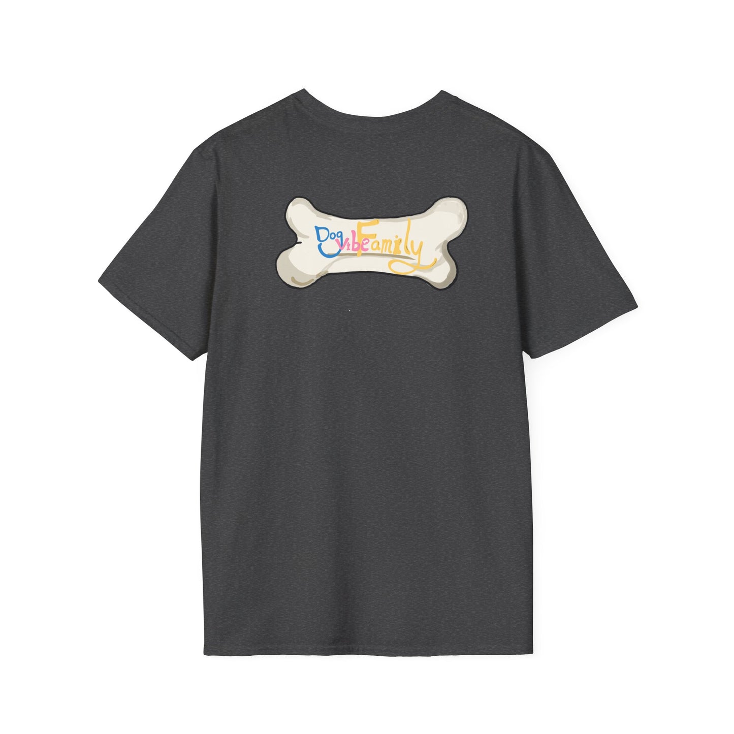 Black Cartoon Cat T-Shirt — 'Dog & Family' Bone Back Graphic