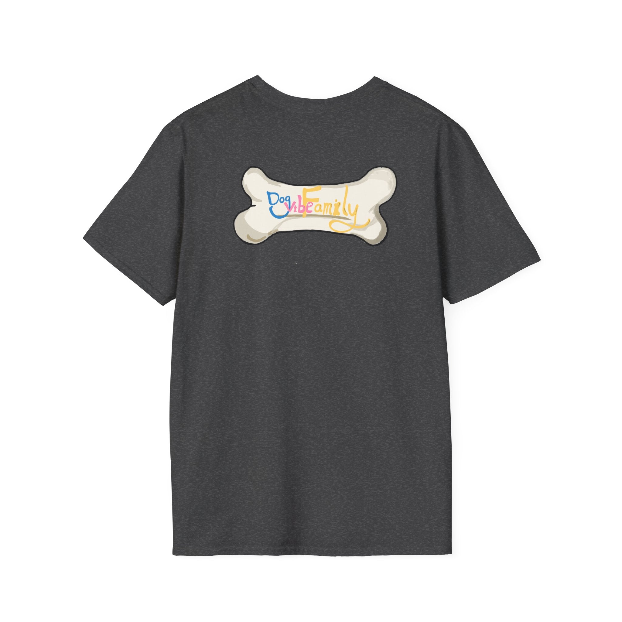 Black Cartoon Cat T-Shirt — 'Dog & Family' Bone Back Graphic