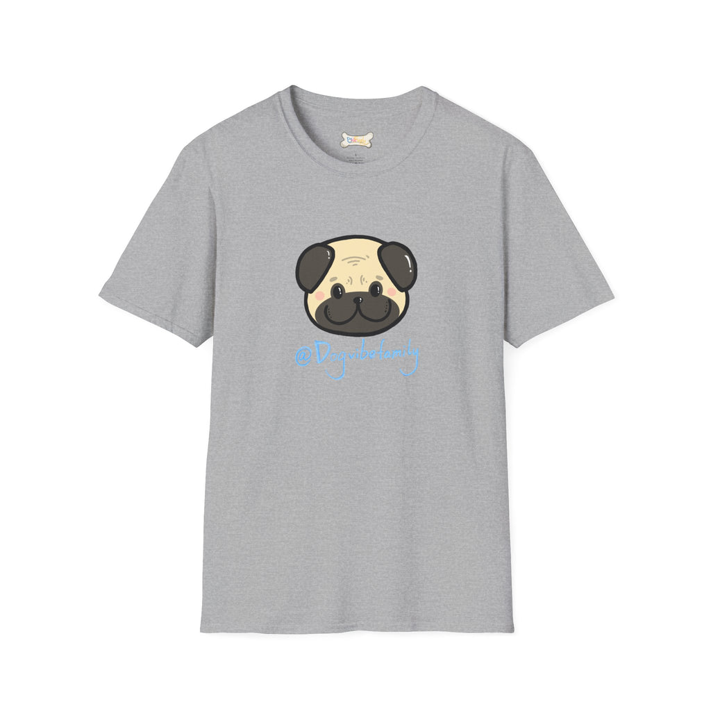 Pug Cartoon Tee — Cute Pug Face with “@Dogubotanically” Logo