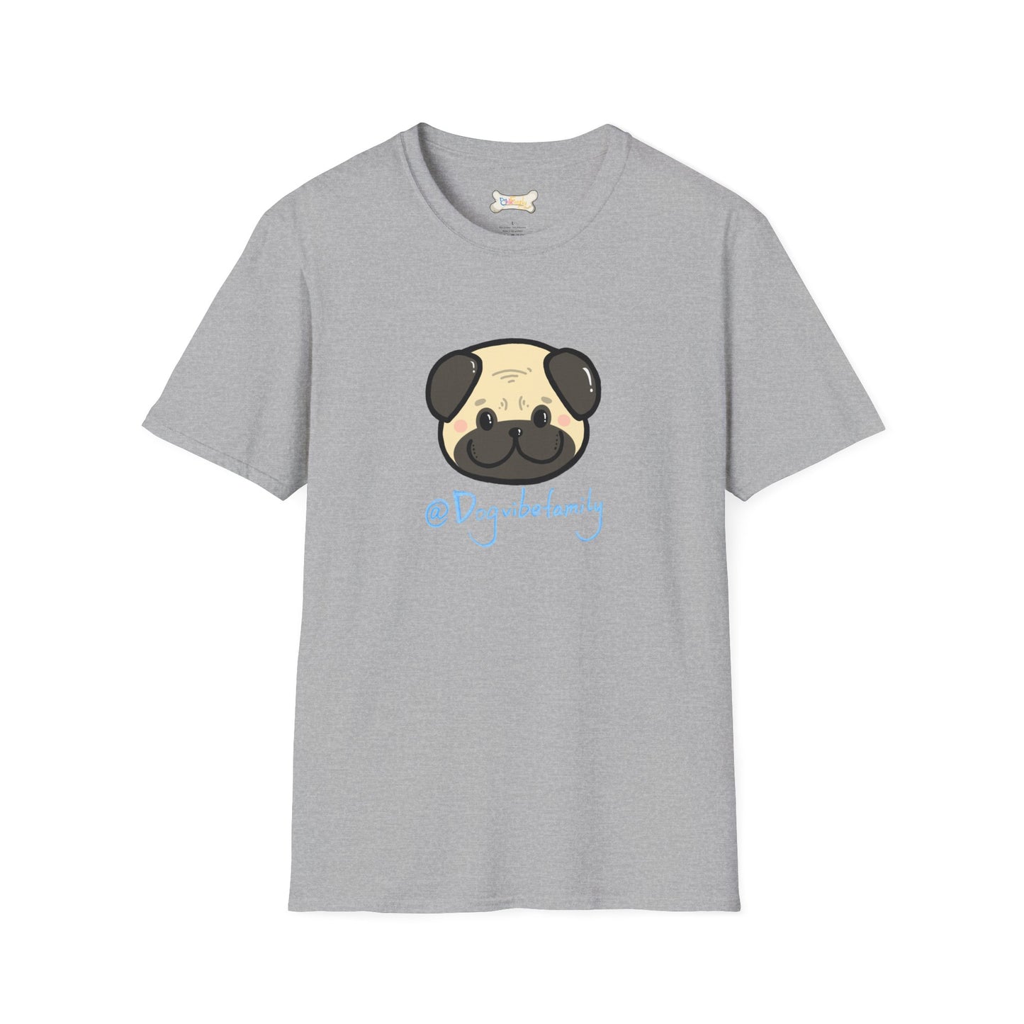 Pug Cartoon Tee — Cute Pug Face with “@Dogubotanically” Logo