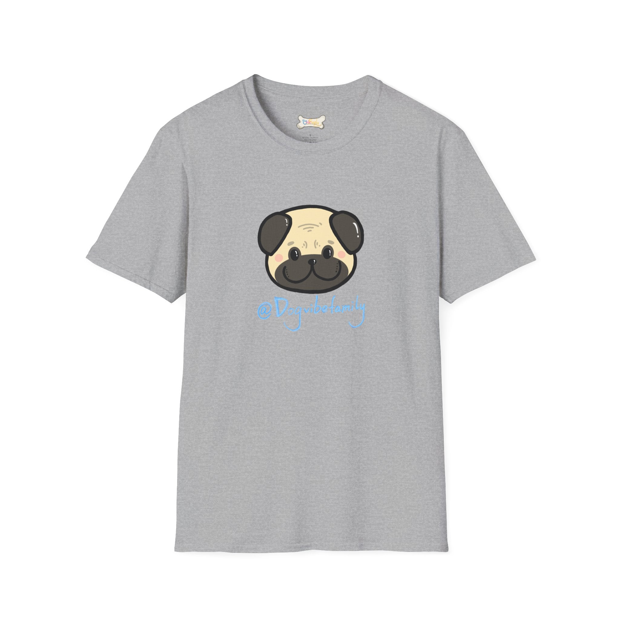 Pug Cartoon Tee — Cute Pug Face with “@Dogubotanically” Logo