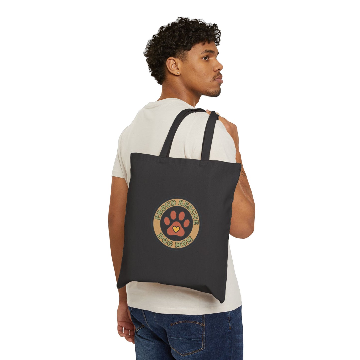 Dog Mom Tote, Rescue Pride Fur Baby Canvas Tote | Vintage Paw Emblem