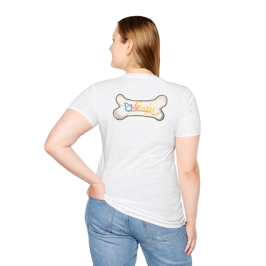 Black Cartoon Cat T-Shirt — 'Dog & Family' Bone Back Graphic