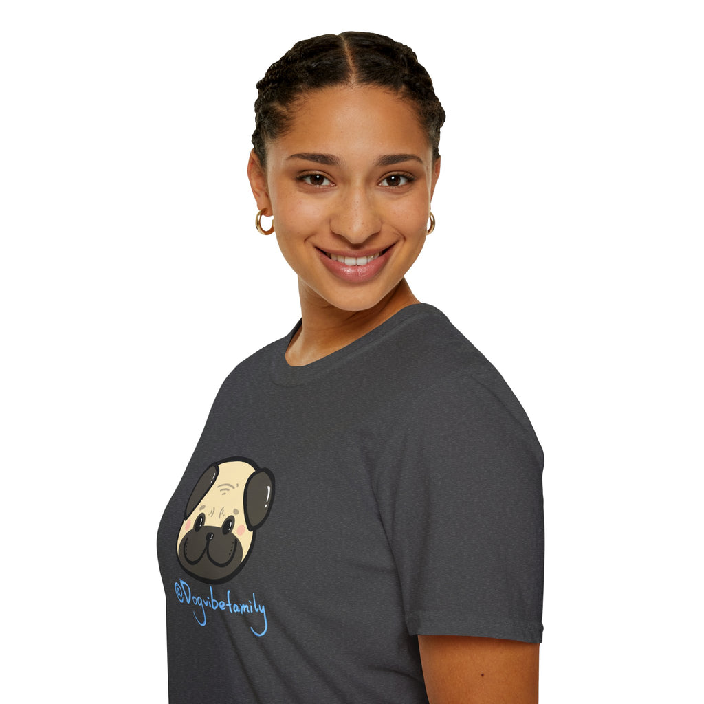 Pug Cartoon Tee — Cute Pug Face with “@Dogubotanically” Logo