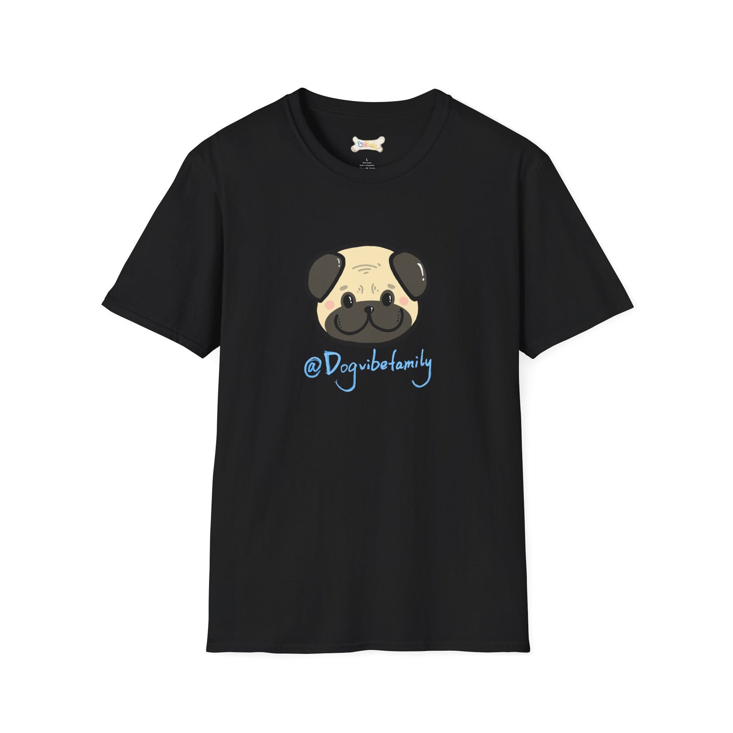 Pug Cartoon Tee — Cute Pug Face with “@Dogubotanically” Logo