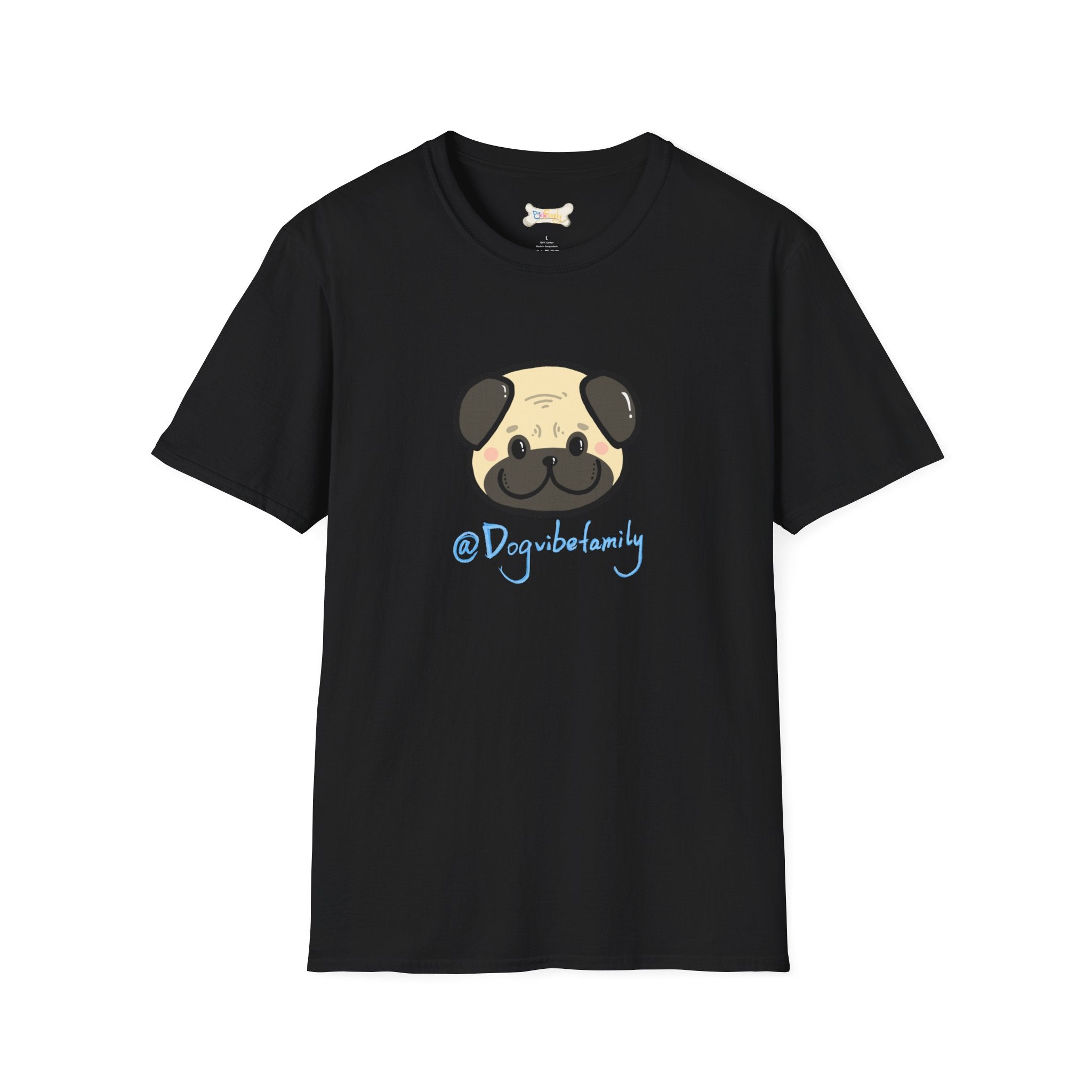 Pug Cartoon Tee — Cute Pug Face with “@Dogubotanically” Logo
