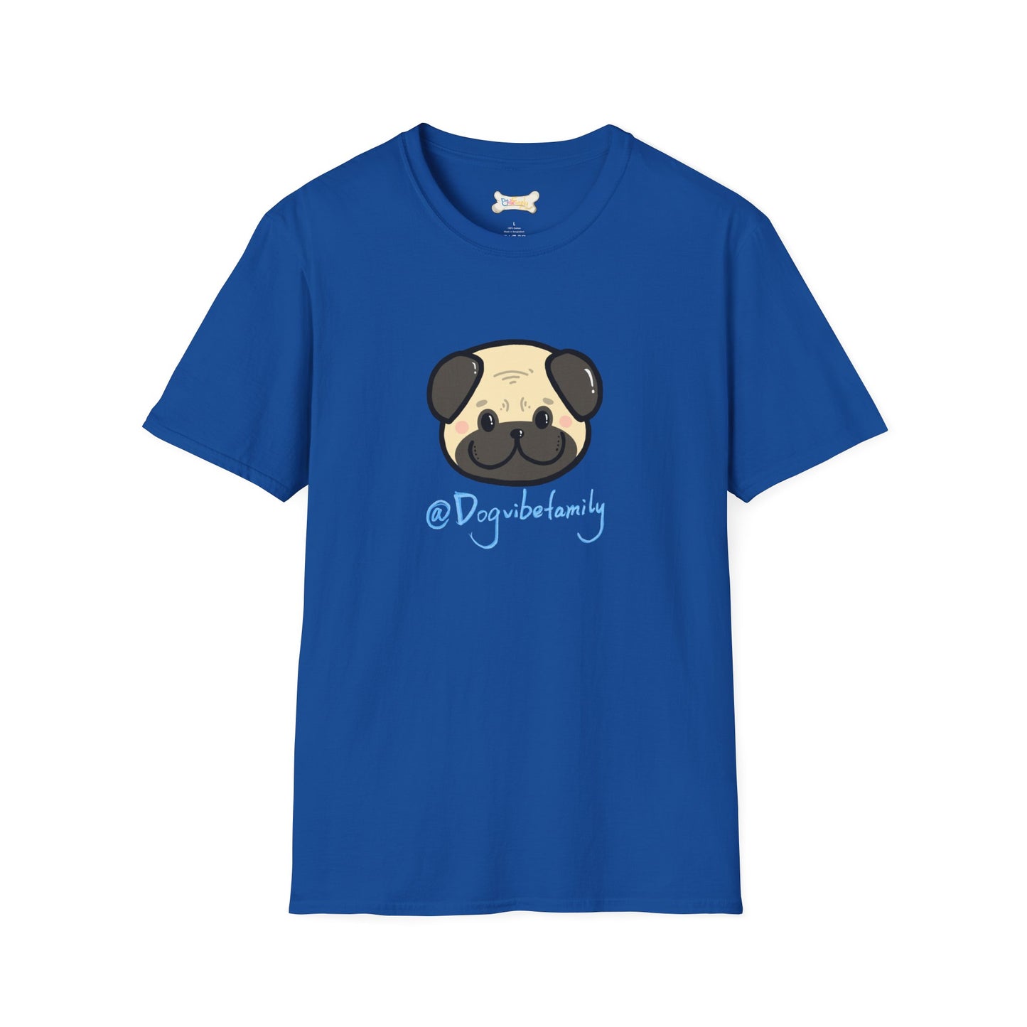 Pug Cartoon Tee — Cute Pug Face with “@Dogubotanically” Logo