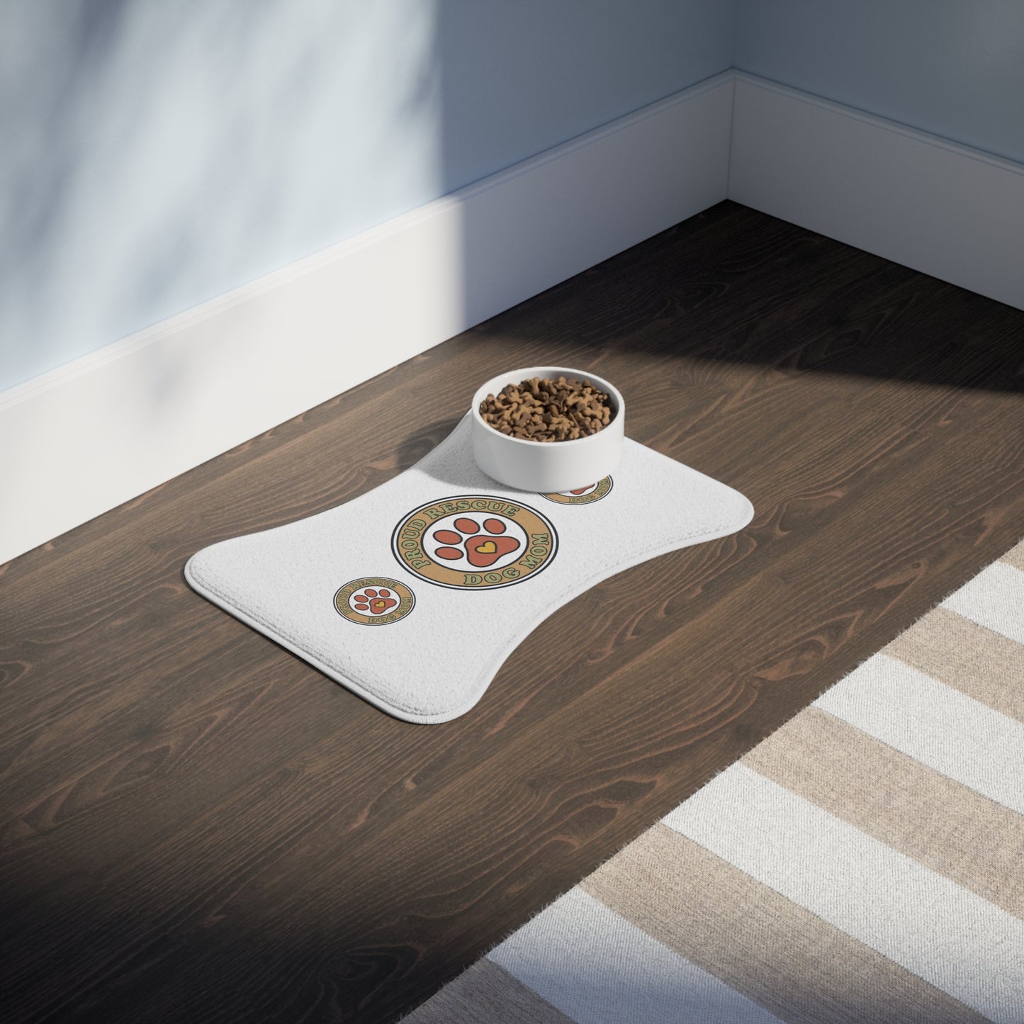 Proud Rescue Dog Mom Pet Feeding Mat — Non-Slip Bowl Placemat for Dogs