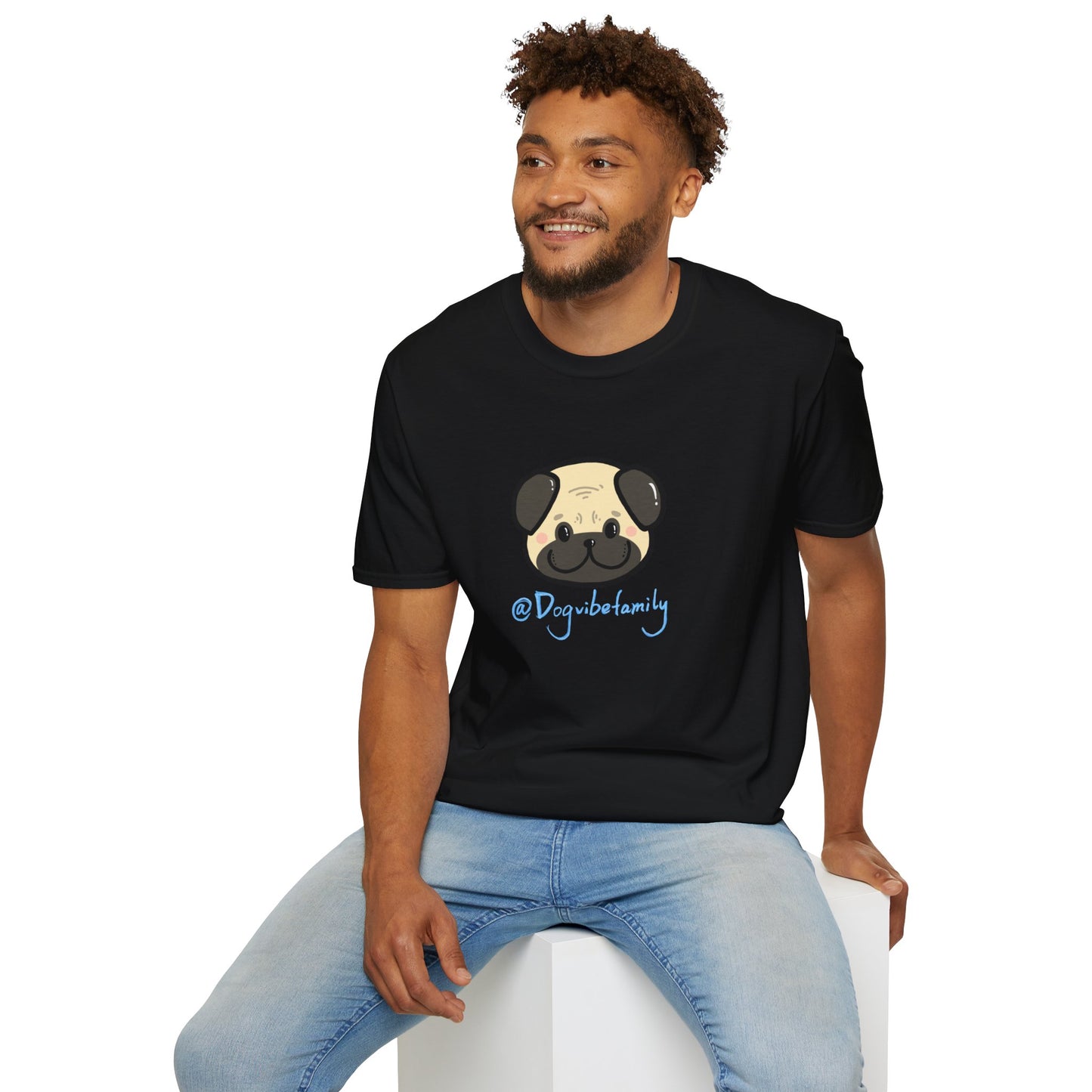 Pug Cartoon Tee — Cute Pug Face with “@Dogubotanically” Logo