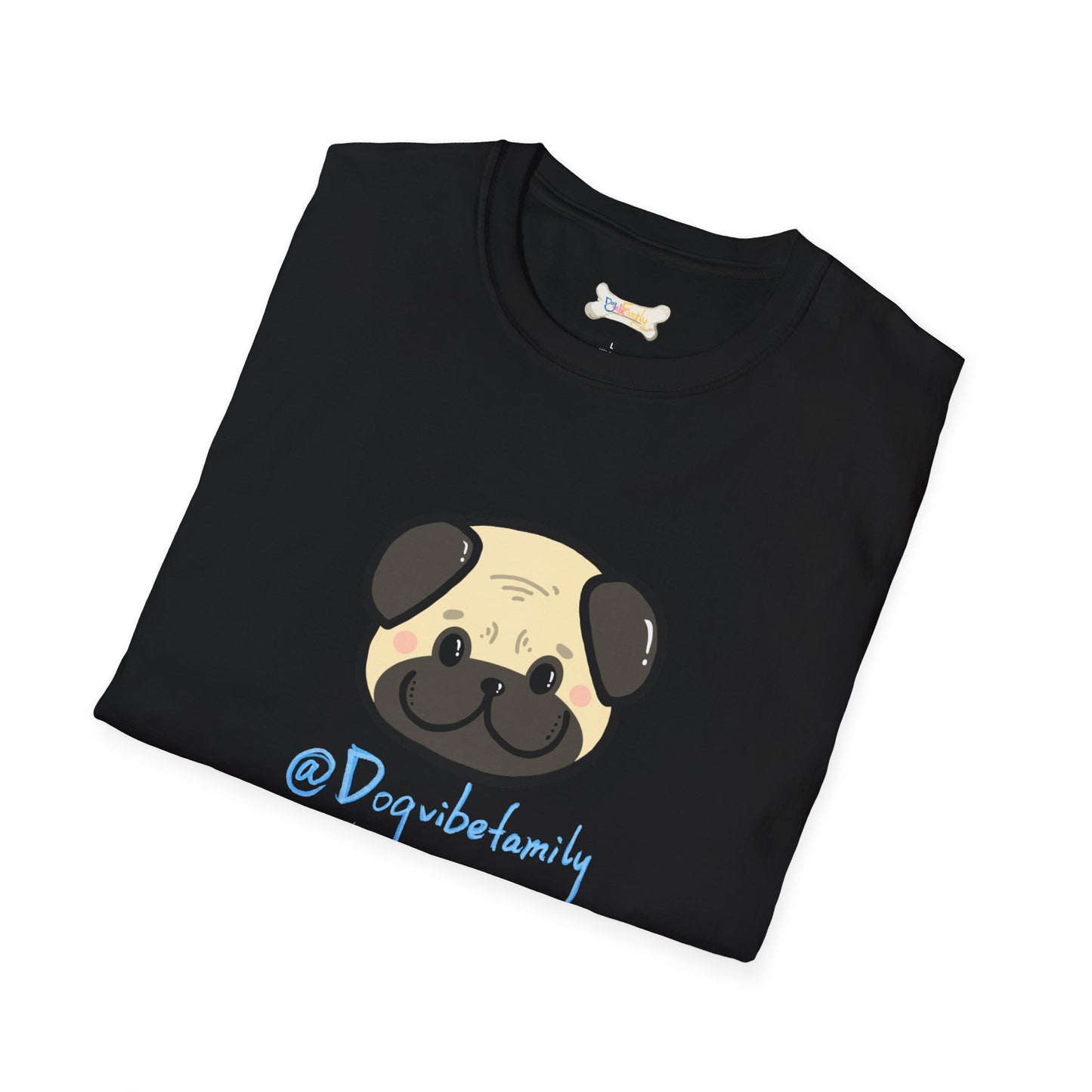 Pug Cartoon Tee — Cute Pug Face with “@Dogubotanically” Logo