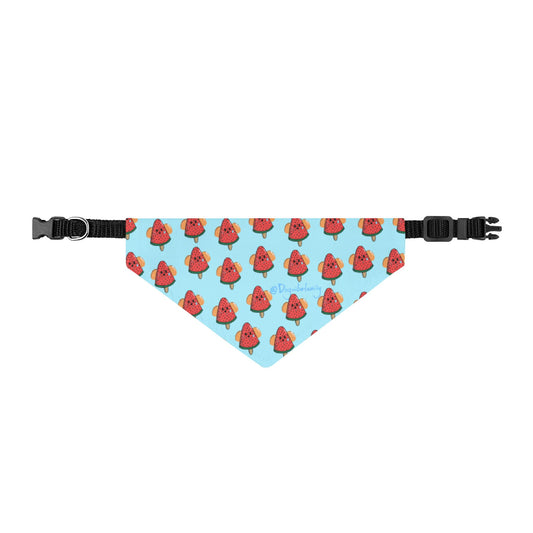 Clip-on Pet Bandana — Cute Red Bird Pattern on Sky Blue