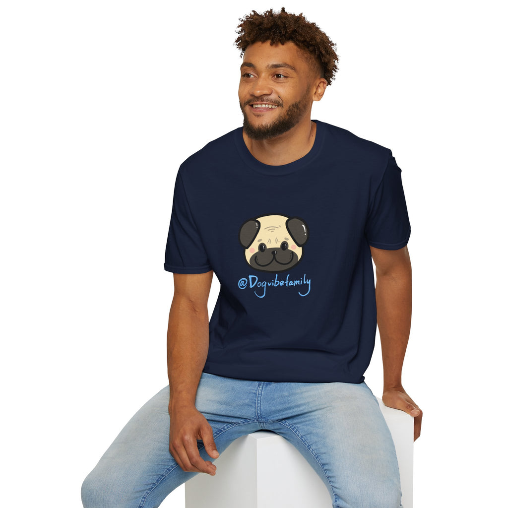 Pug Cartoon Tee — Cute Pug Face with “@Dogubotanically” Logo