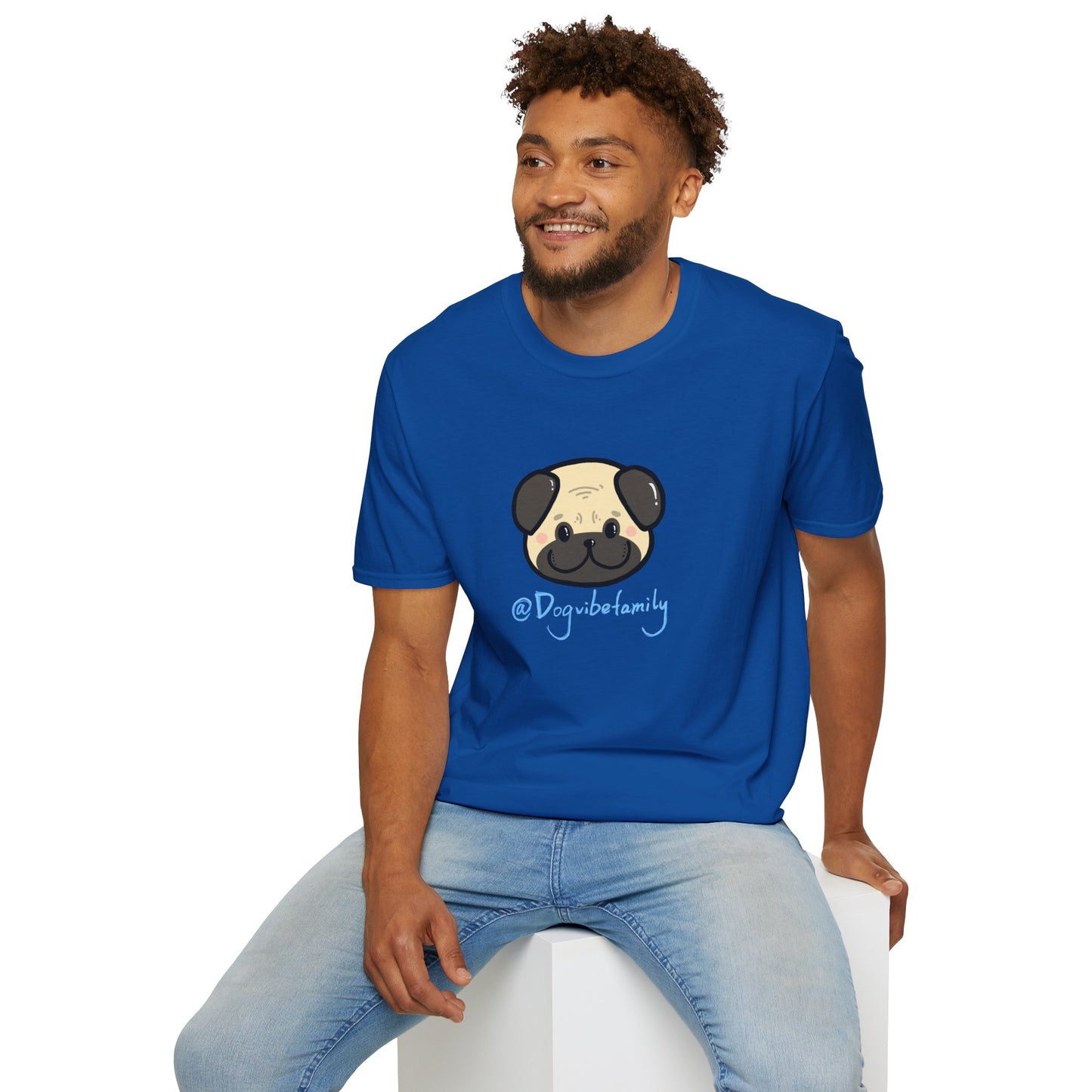 Pug Cartoon Tee — Cute Pug Face with “@Dogubotanically” Logo