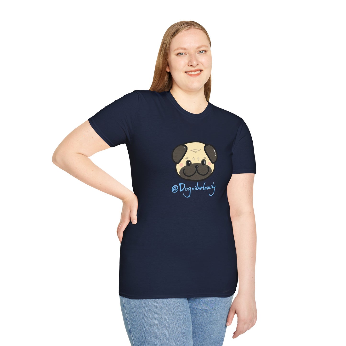 Pug Cartoon Tee — Cute Pug Face with “@Dogubotanically” Logo