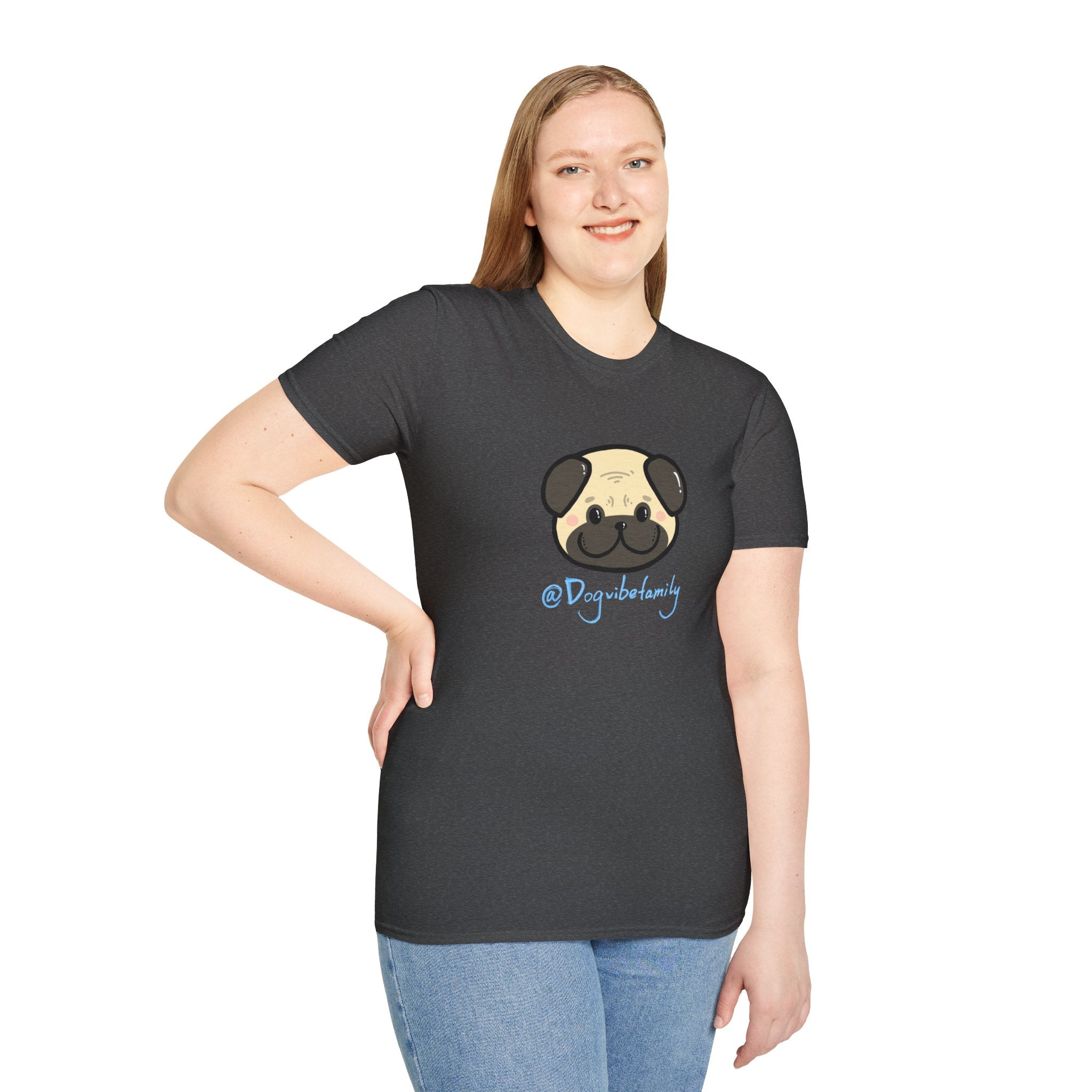 Pug Cartoon Tee — Cute Pug Face with “@Dogubotanically” Logo