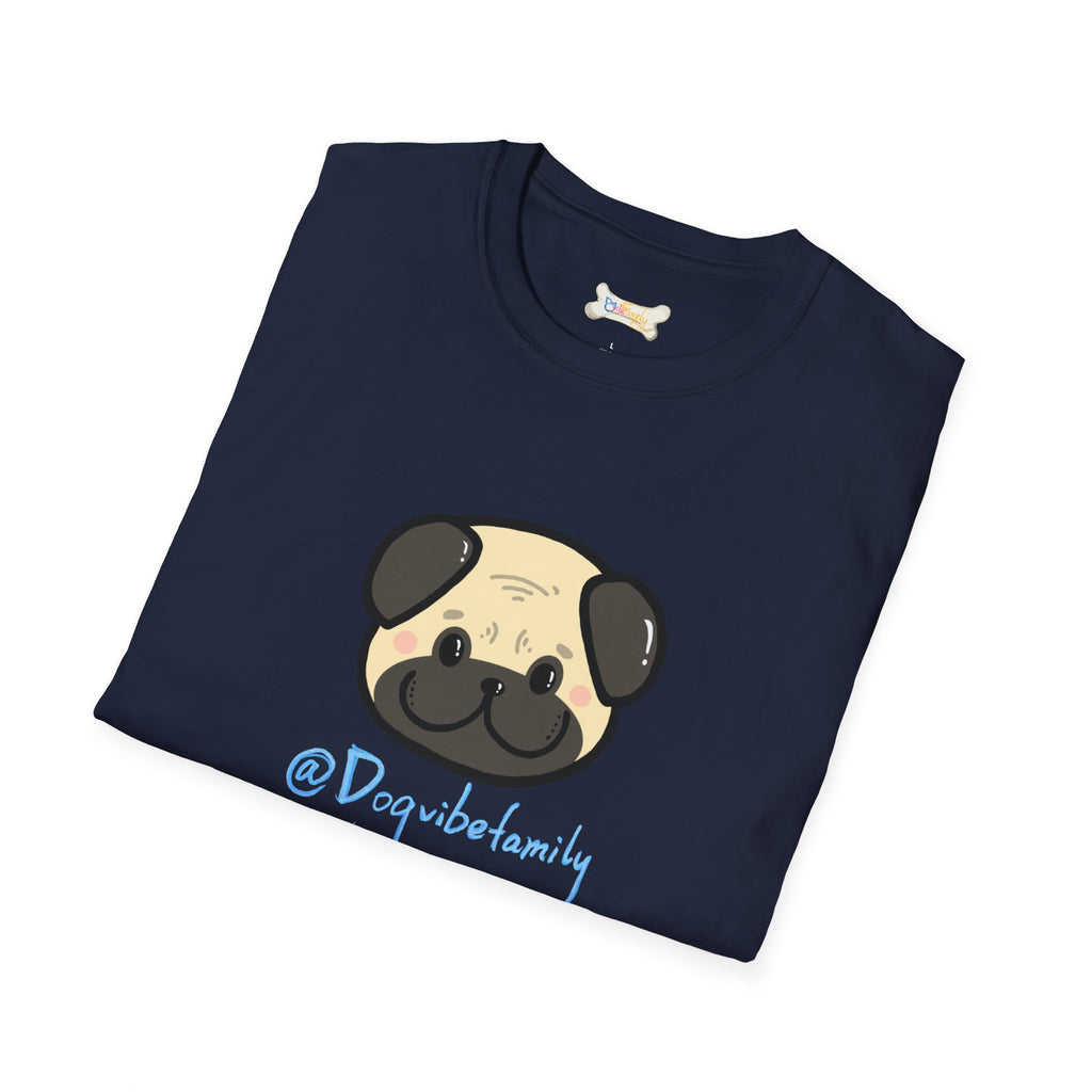 Pug Cartoon Tee — Cute Pug Face with “@Dogubotanically” Logo