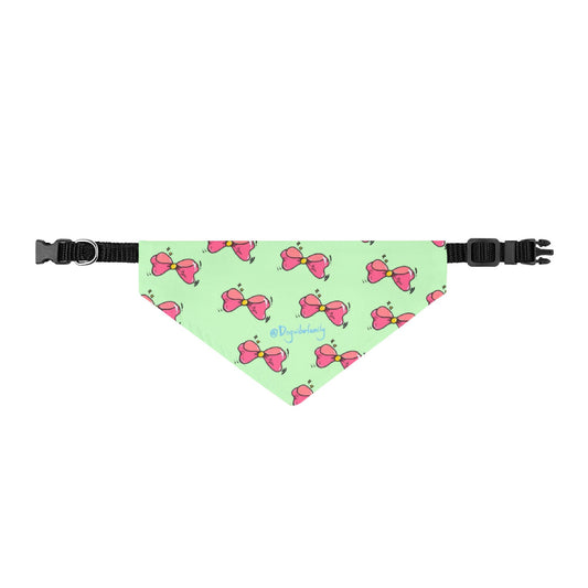 Cute Pink Bow Puppy Bandana - Clip-On Mint Green Dog Scarf