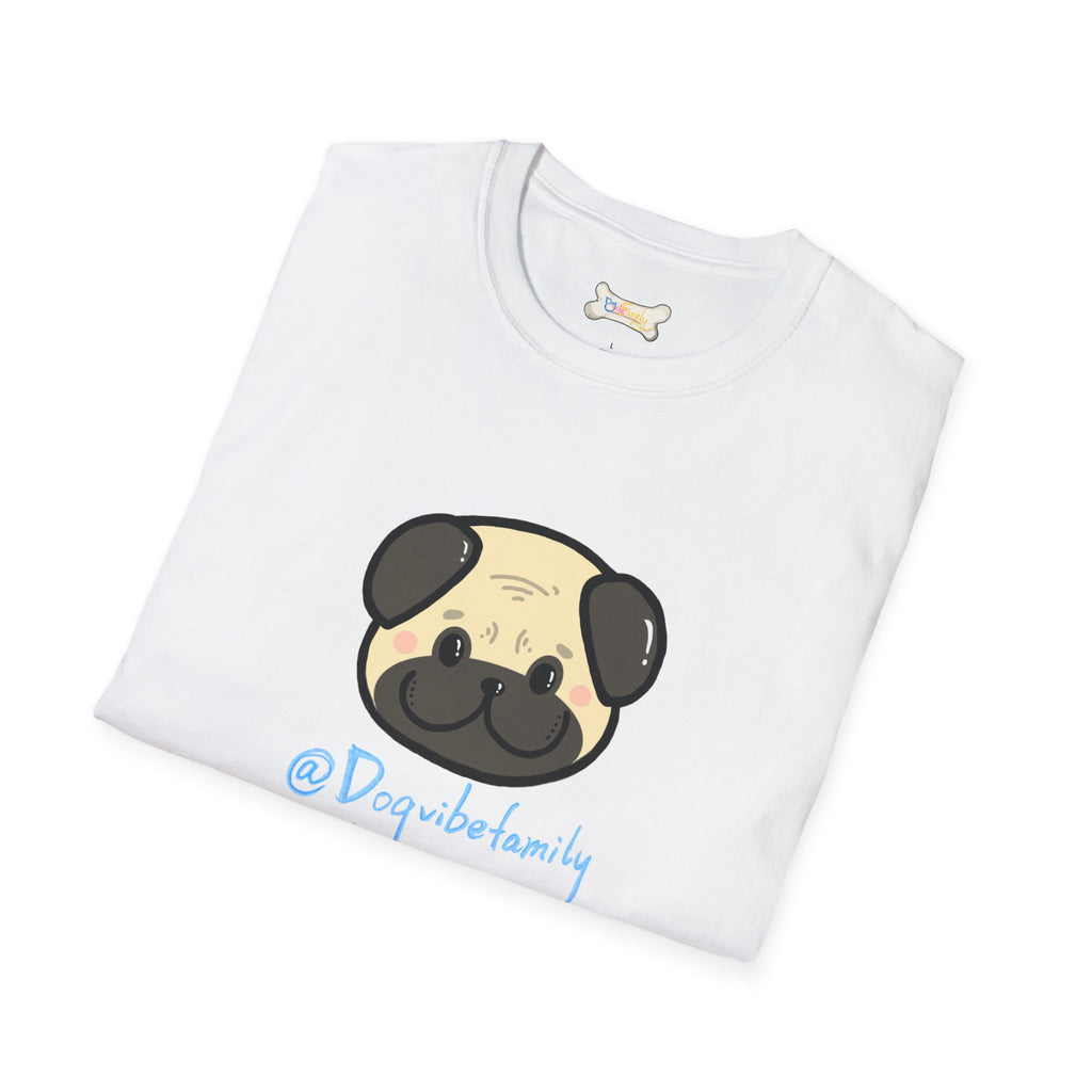 Pug Cartoon Tee — Cute Pug Face with “@Dogubotanically” Logo