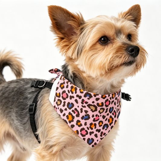 Leopard Print Clip-On Pet Bandana — Pink Floral Cheetah Dog & Cat Accessory