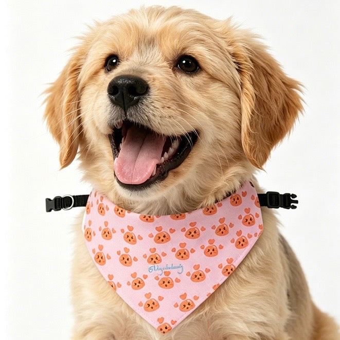 Cute Pink Paw Print Puppy Bandana - Clip-On Summer Dog Scarf