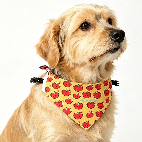 Cute Tomato Pattern Clip-On Dog Bandana – Funny Puppy Drool Bib & Neck Scarf (Adjustable, Easy On/Off)