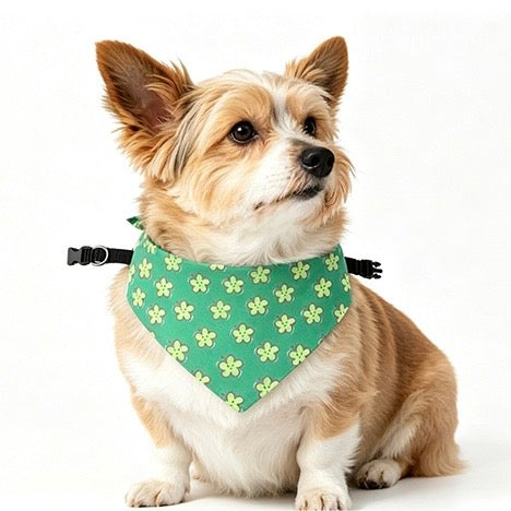 Cute Teal Shamrock Clip-On Dog Bandana – Lucky Clover Drool Bib & St. Patrick’s Day Neck Scarf (Adjustable, Easy On/Off)