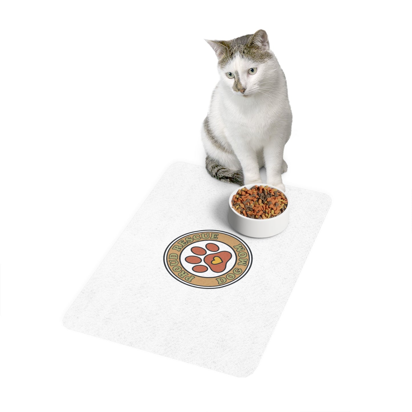 Pet Food Mat — "Proud Rescue Dog Mom" Non-Slip Feeding Mat (12x18)