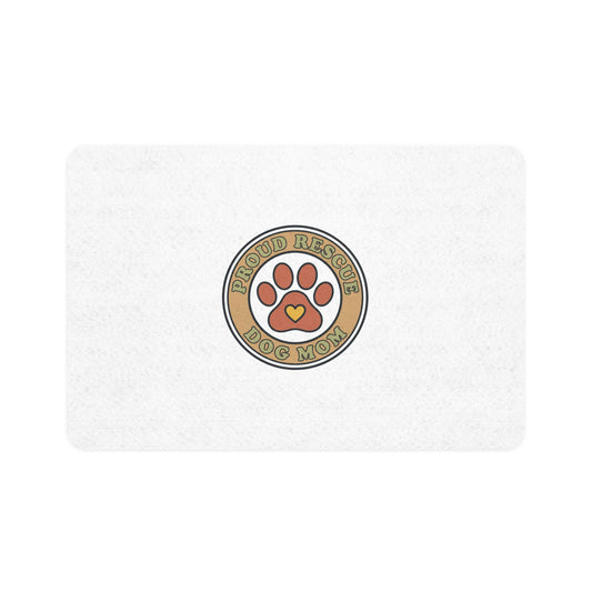 Pet Food Mat — "Proud Rescue Dog Mom" Non-Slip Feeding Mat (12x18)