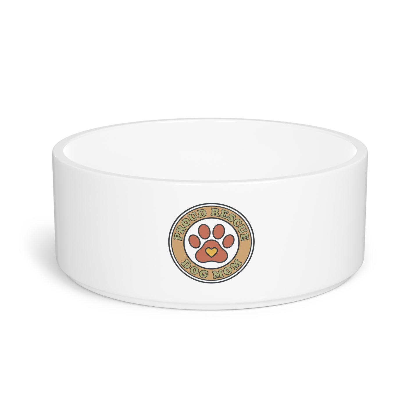 Proud Rescue Dog Mom Pet Bowl — Ceramic Paw Print Dog Food & Water Bowl