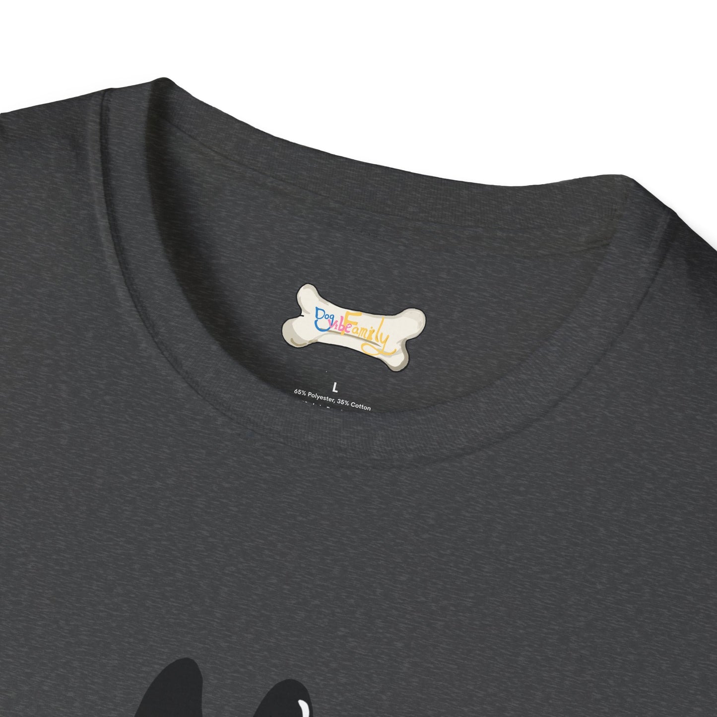 Black Cartoon Cat T-Shirt — 'Dog & Family' Bone Back Graphic