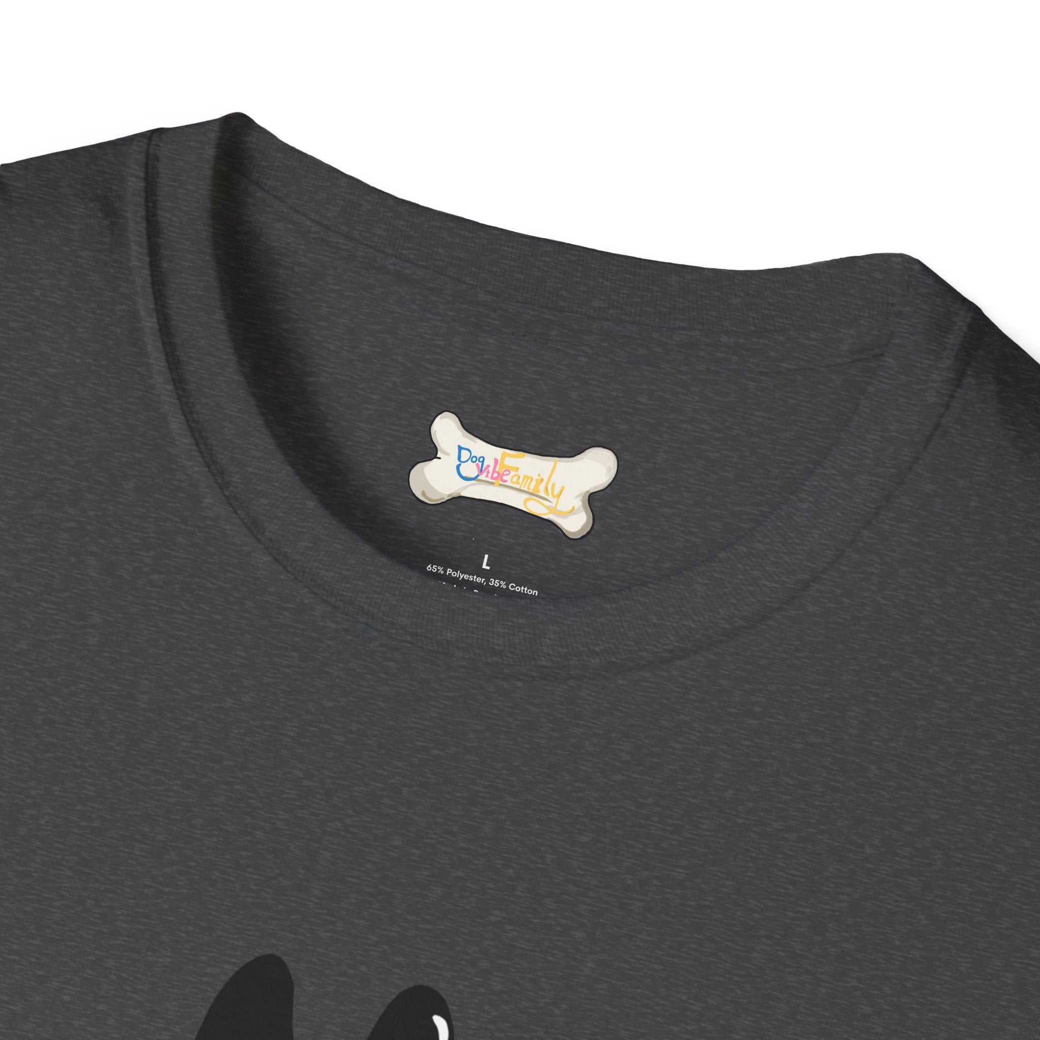 Black Cartoon Cat T-Shirt — 'Dog & Family' Bone Back Graphic