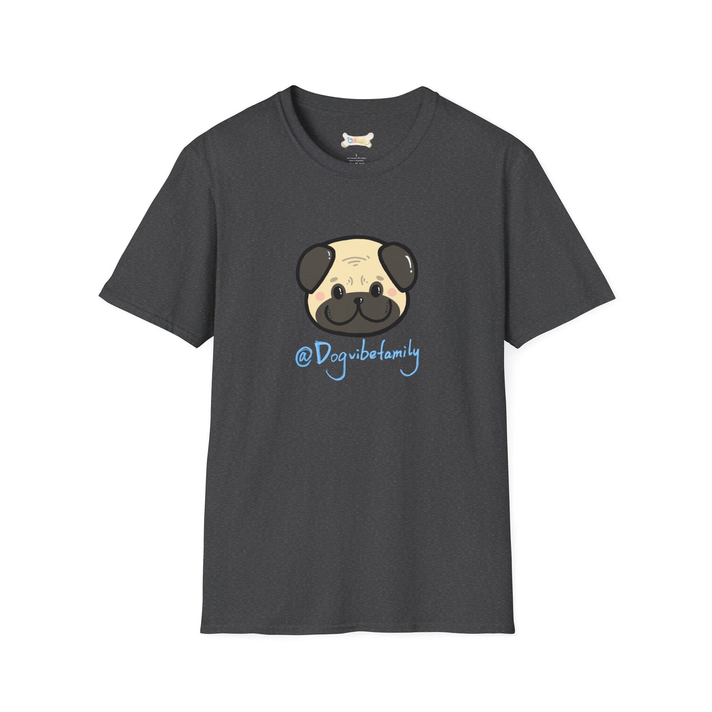 Pug Cartoon Tee — Cute Pug Face with “@Dogubotanically” Logo