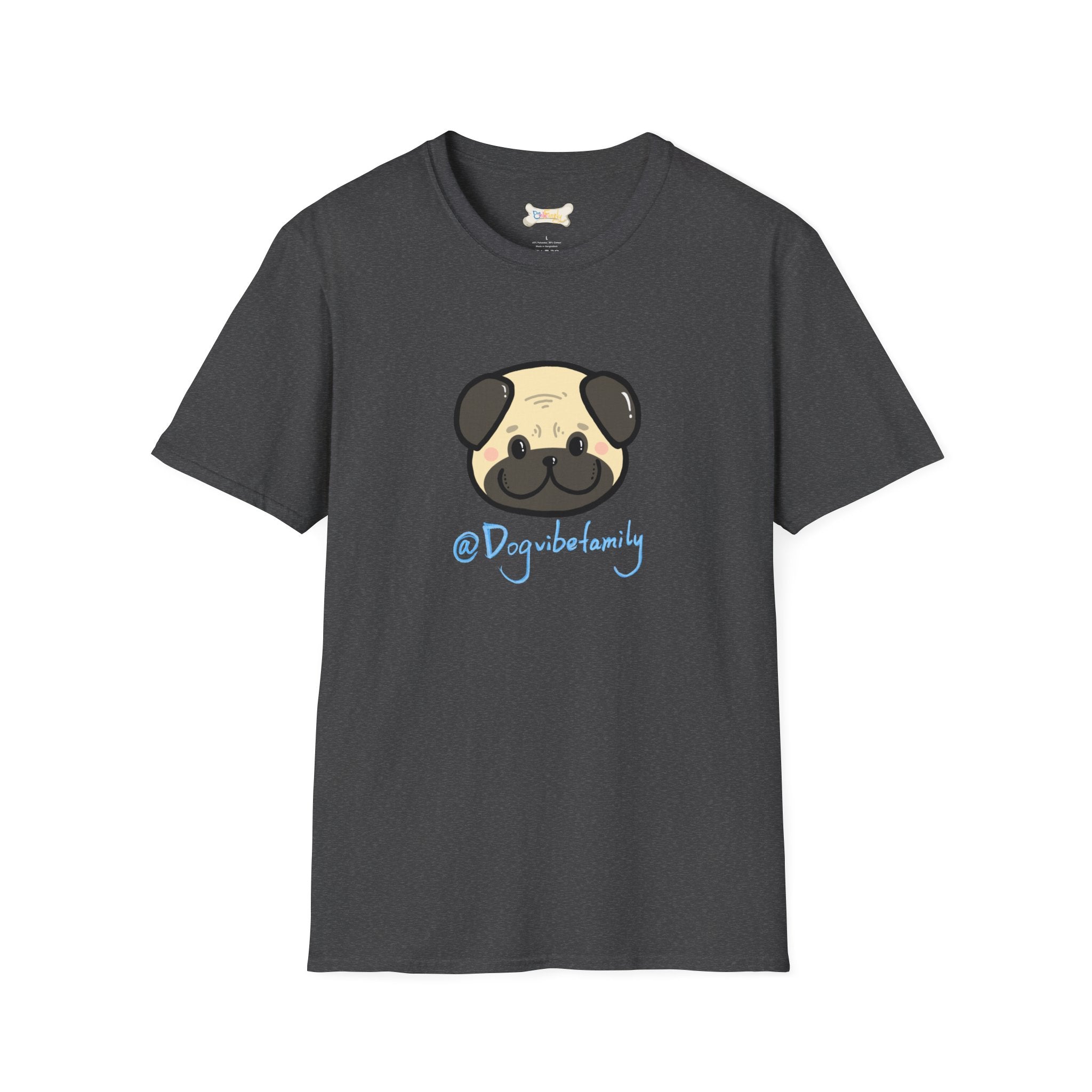 Pug Cartoon Tee — Cute Pug Face with “@Dogubotanically” Logo
