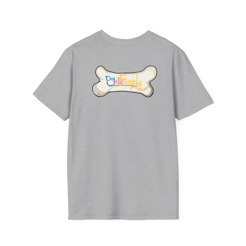Black Cartoon Cat T-Shirt — 'Dog & Family' Bone Back Graphic