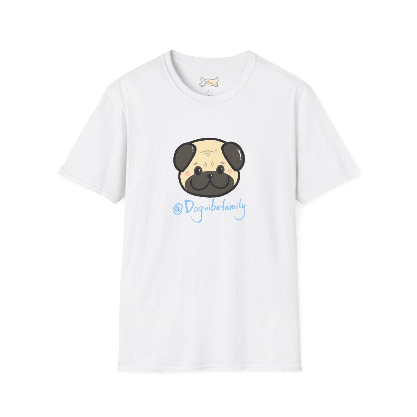 Pug Cartoon Tee — Cute Pug Face with “@Dogubotanically” Logo