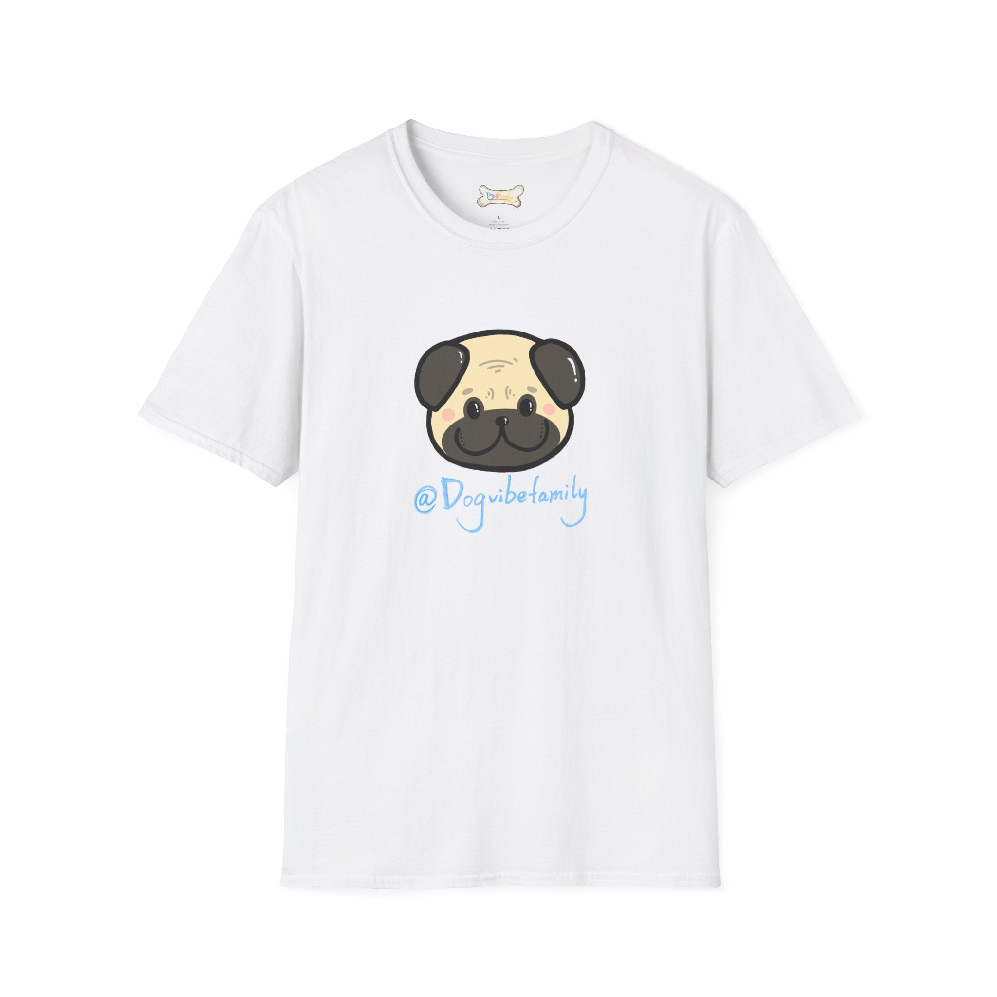 Pug Cartoon Tee — Cute Pug Face with “@Dogubotanically” Logo