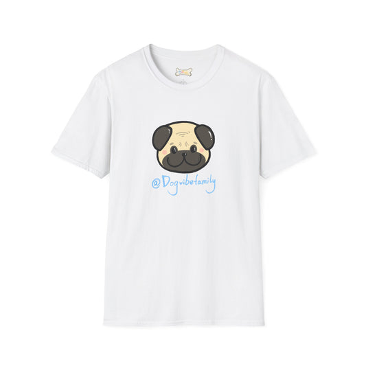 Pug Cartoon Tee — Cute Pug Face with “@Dogubotanically” Logo