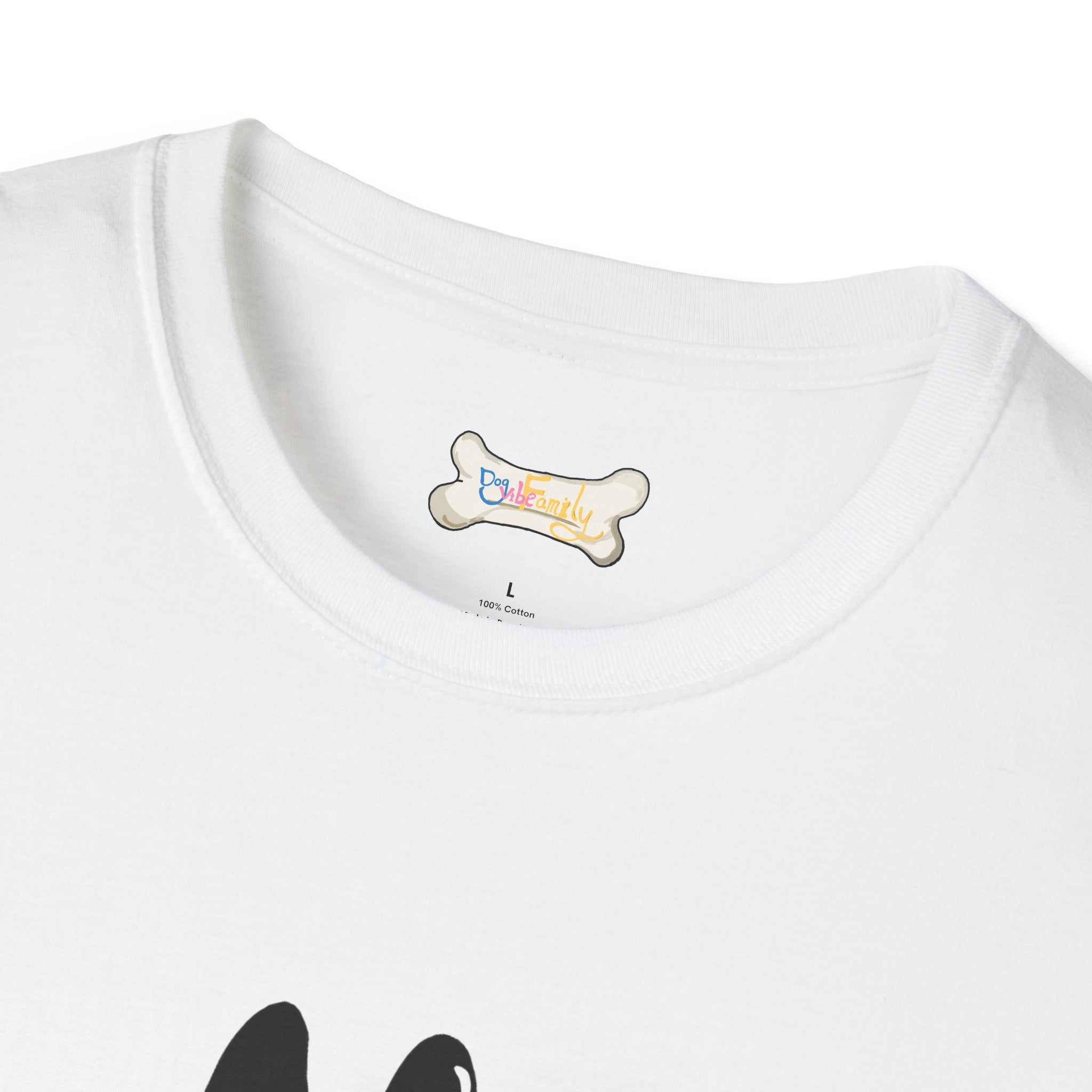 Black Cartoon Cat T-Shirt — 'Dog & Family' Bone Back Graphic