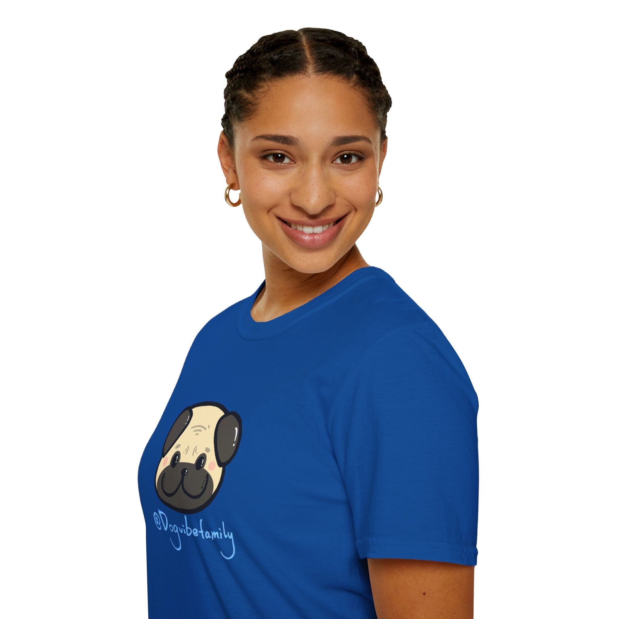 Pug Cartoon Tee — Cute Pug Face with “@Dogubotanically” Logo