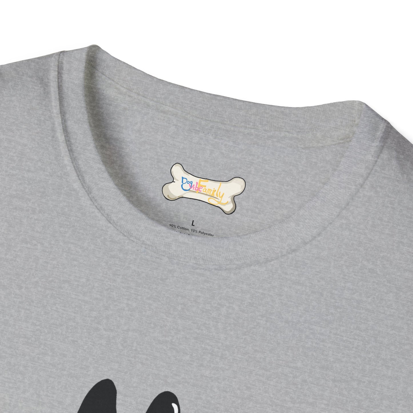 Black Cartoon Cat T-Shirt — 'Dog & Family' Bone Back Graphic