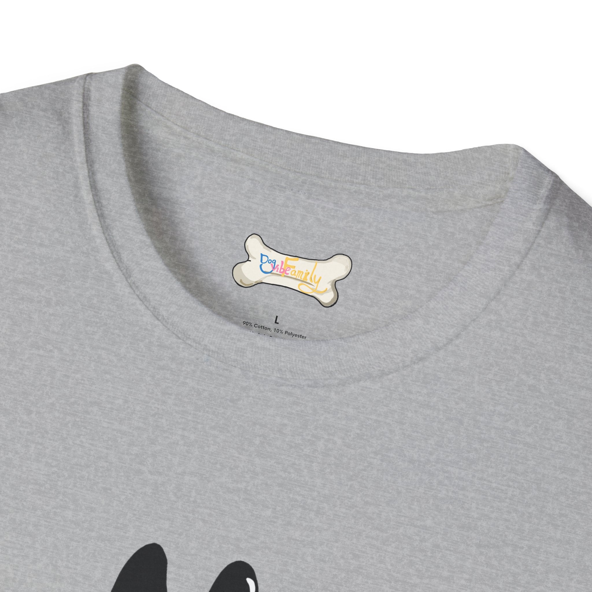 Black Cartoon Cat T-Shirt — 'Dog & Family' Bone Back Graphic