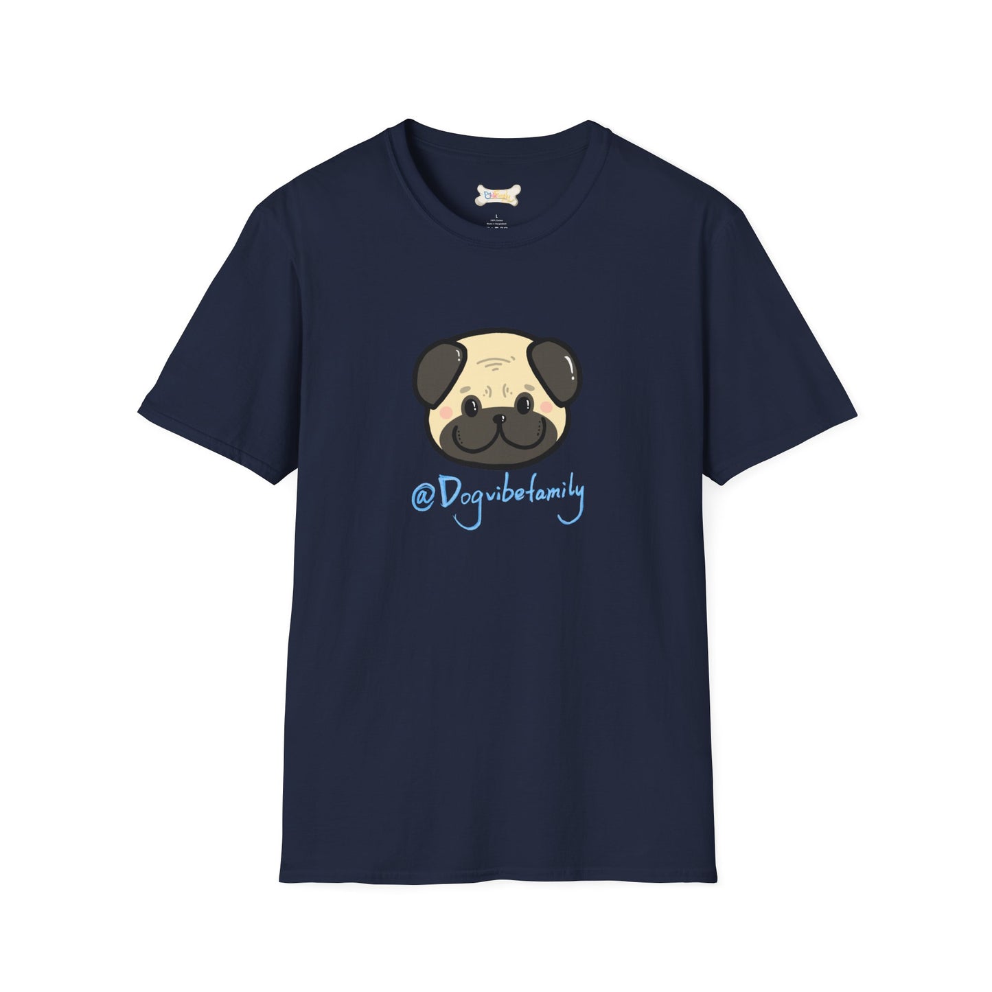 Pug Cartoon Tee — Cute Pug Face with “@Dogubotanically” Logo