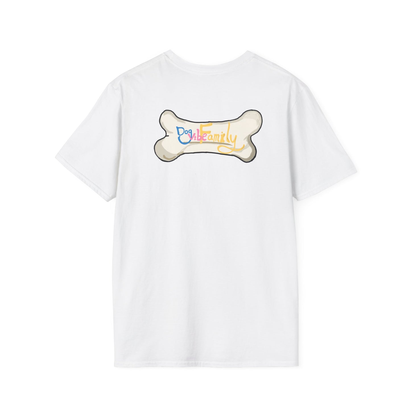 Black Cartoon Cat T-Shirt — 'Dog & Family' Bone Back Graphic