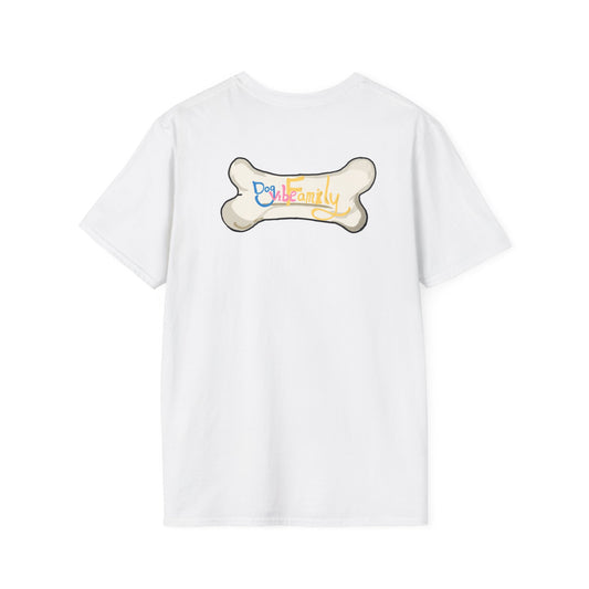Black Cartoon Cat T-Shirt — 'Dog & Family' Bone Back Graphic