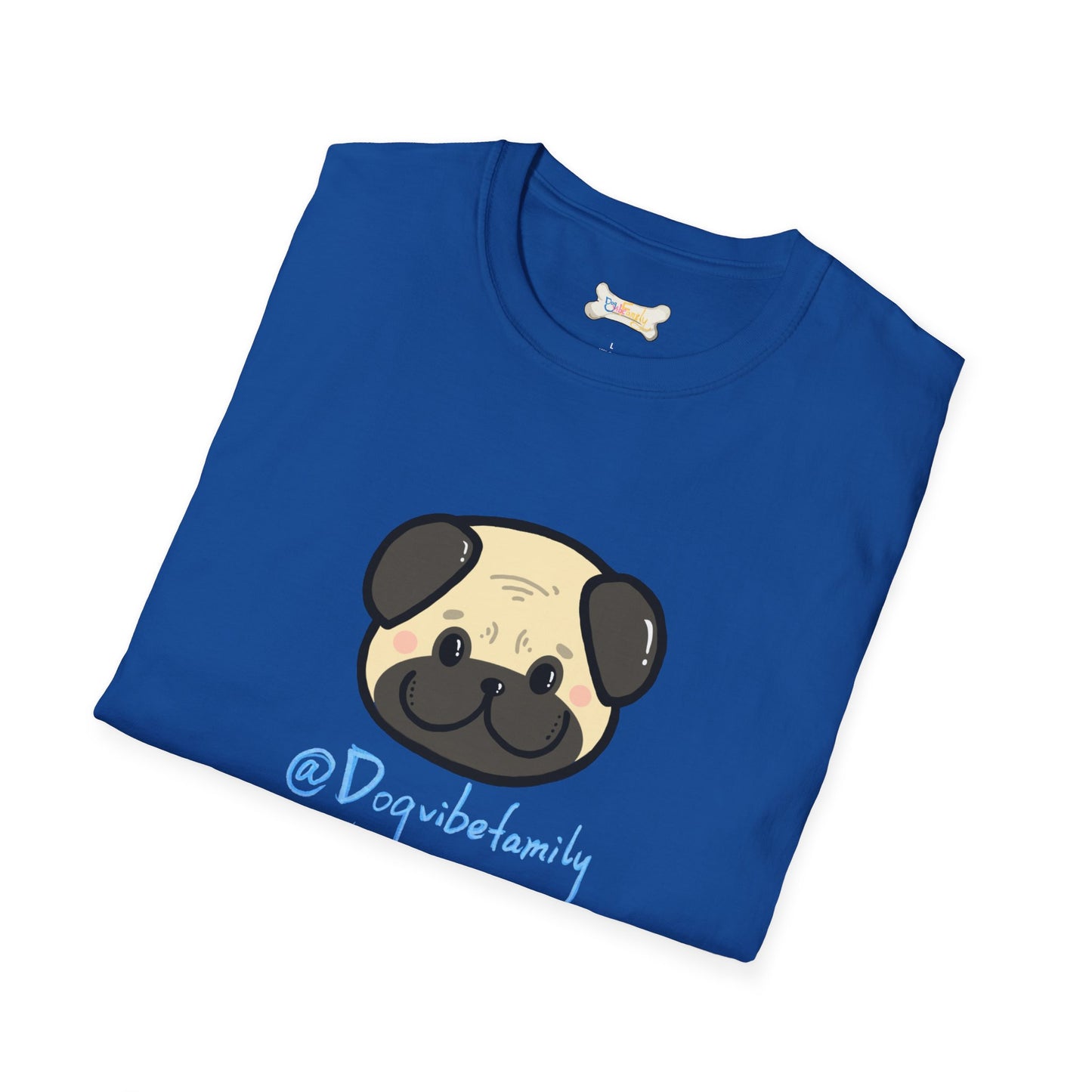 Pug Cartoon Tee — Cute Pug Face with “@Dogubotanically” Logo