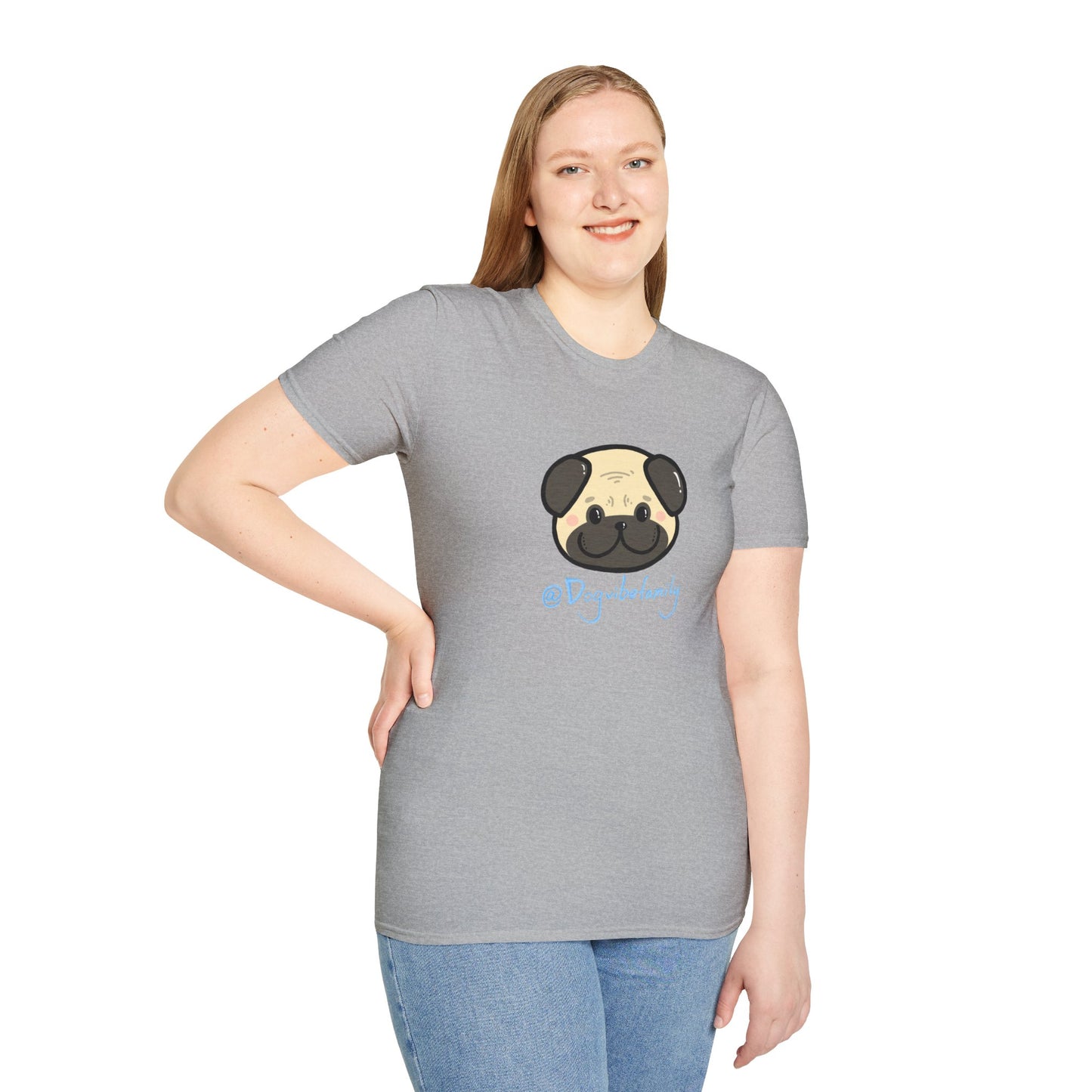 Pug Cartoon Tee — Cute Pug Face with “@Dogubotanically” Logo